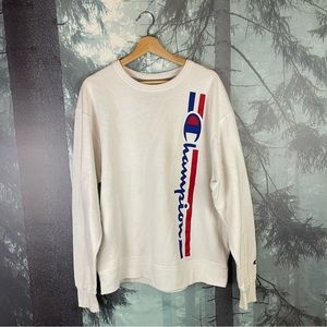 Vtg Champion Sweater pullover Crew Neck Size L large white 90’s Y2K